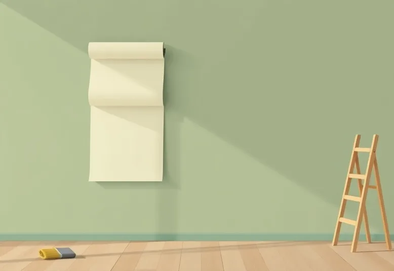 Pose de papier peint, rouleau et brosse à maroufler